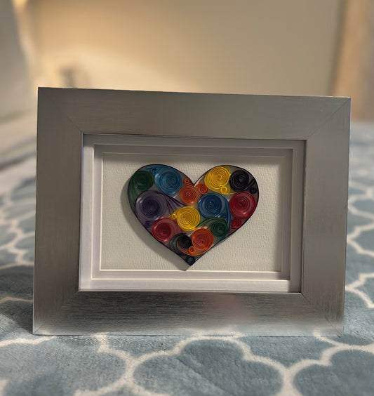 Hand quilled heart in silver frame